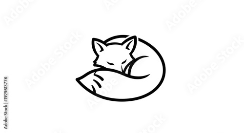 Sleeping Fox Illustration Simple Line Art.