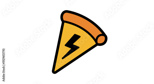 Slice of pizza with lightning symbol.