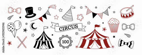 Hand drawn doodle circus elements. Vintage clipart
