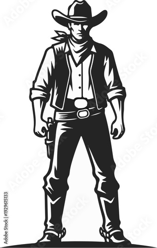 Stylized cowboy in classic western attire, ready for action