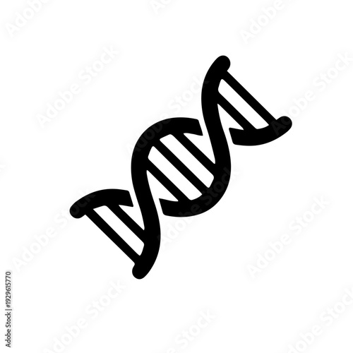 Simple black and white vector graphic illustration representing the iconic double helix structure of deoxyribonucleic acid molecule