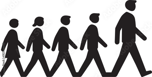 People walking in procession, representing progress, journey, teamwork, or conformity.
