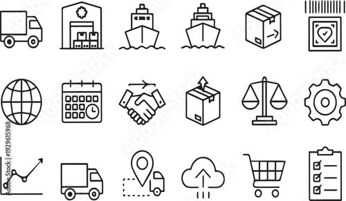 Logistics and business icons for shipping, delivery, and commerce needs