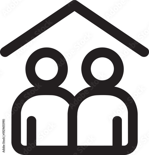 Two people under a roof icon, representing home, family, housing, partnership, and shared living.
