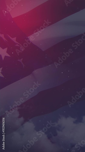 Vertical USA Flag Announcement Background. Tinted Waving Stars and Stripes for 4th of July, Memorial Day, and Official American News Stories