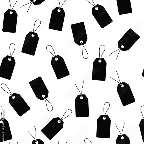 Retail shop price tags scattered seamless pattern design on transparent backdrop