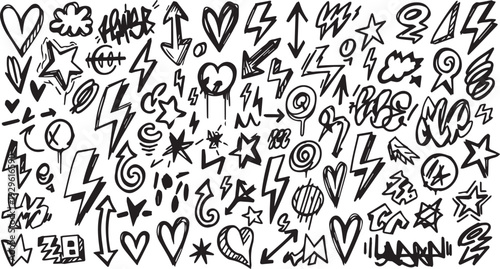 Collection of hand drawn doodle symbols and icons