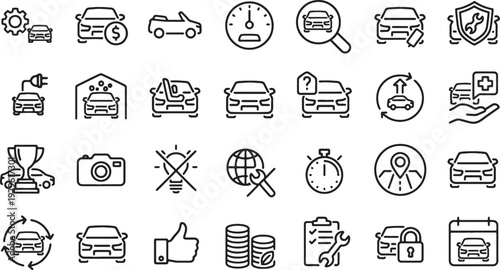 line icons of cars and car services
