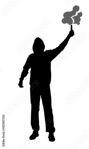 Person silhouette holding up signaling smoke bomb