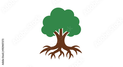 Tree Illustration with Roots and Leaves.