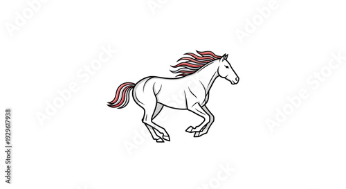 White Horse Running with Flowing Mane.