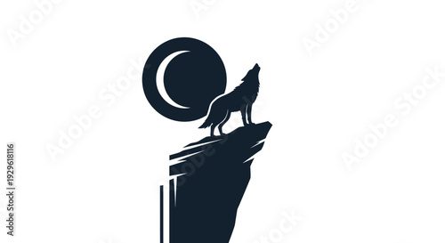 Wolf howling at the moon silhouette.