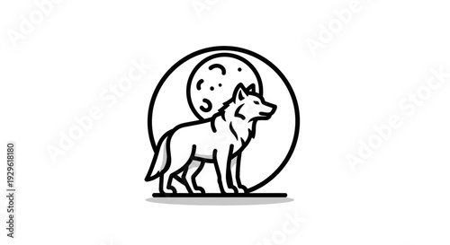 Wolf standing in front moon.