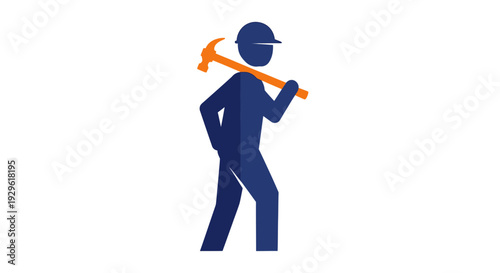 Worker Holding Pickaxe Over Shoulder Silhouette.