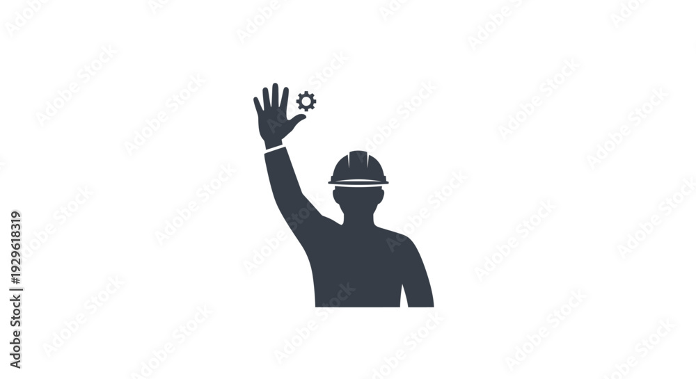 Obraz premium Worker in Hard Hat Throwing Object Upwards.