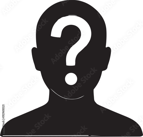 Silhouette of a person's head with a question mark inside, representing mystery, unknown, or uncertainty.