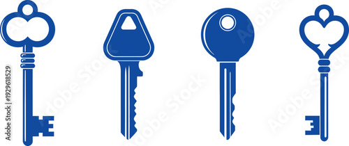 Four distinctive blue keys on white background