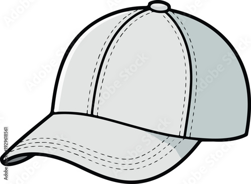 Simple Light Gray Baseball Cap Minimalist Hand Drawn Vector Illustration with Clean Line Art