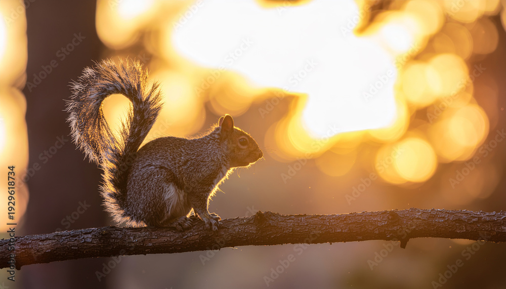 Fototapeta premium Squirrel Silhouette on a Branch at Sunset