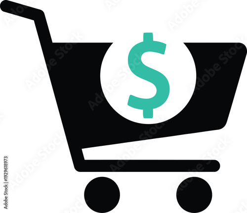 E commerce shopping cart with dollar sign icon