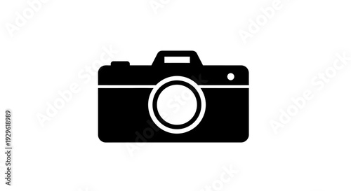 Black and white camera icon graphic.