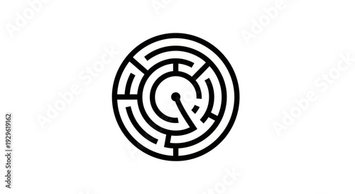 Black Circular Maze Design Symbol.