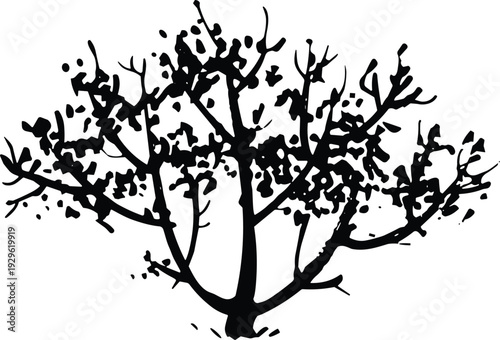 Silhouette Vector Illustration of Birds Flying and Perched on a Bare Dead Tree Branch in a Minimalist Nature Landscape Scene