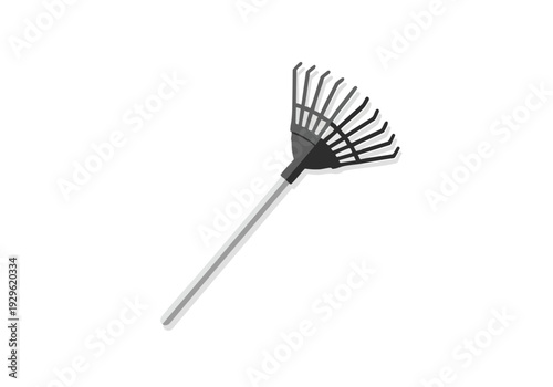 A simple black fan rake with a silver handle against a white background, perfect for garden work and cleanup