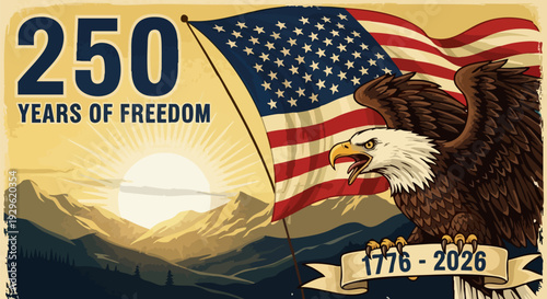 Vector illustration of American eagle with flag for 250 years of freedom