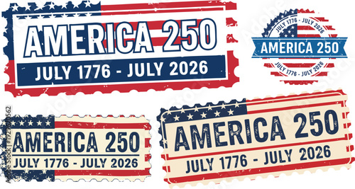 Set of 3 America 250 stamp icons vector