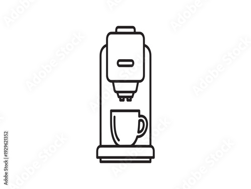 Simple line drawing of a coffee maker with a cup underneath