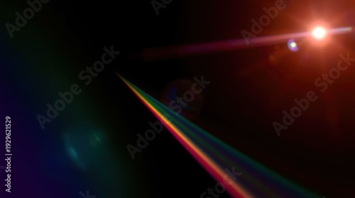 Blurred rainbow refraction overlay effect. Light lens prism effect on black background. Holographic reflection, crystal flare leak shadow overlay. Colorful rainbow disco ball light