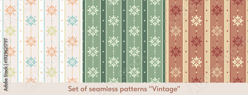 Set of seamless patterns "Vintage" in various colors. Vector illustration. For packaging, wallpaper, backgrounds, textiles.