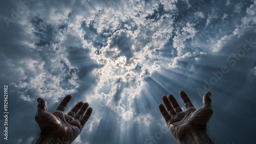 Hands Reaching Skyward with Sunbeams