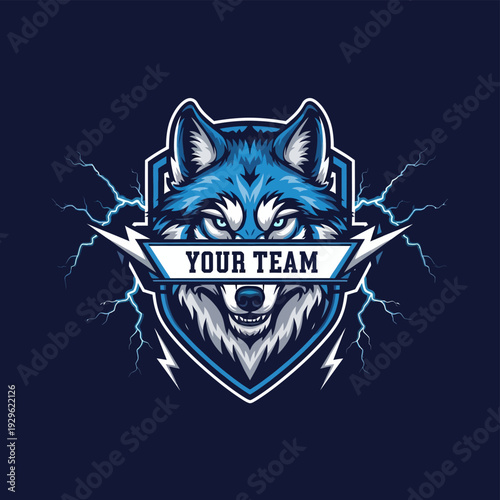 Blue Wolf Logo Design with Lightning.