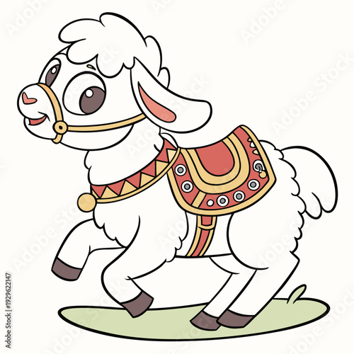 A cartoon llama is shown in a running motion