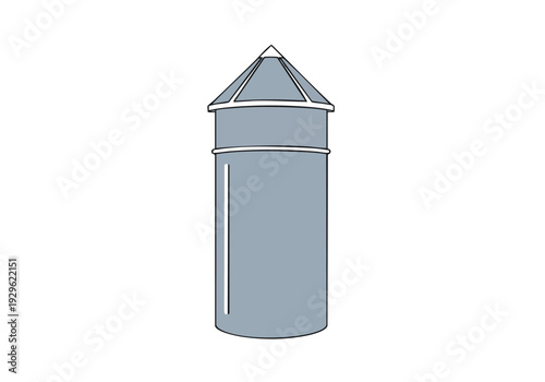 A simple, clean illustration of a water tower with a conical roof and a cylindrical base, representing storage and infrastructure