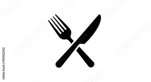 Crossed knife and fork in modern black silhouette