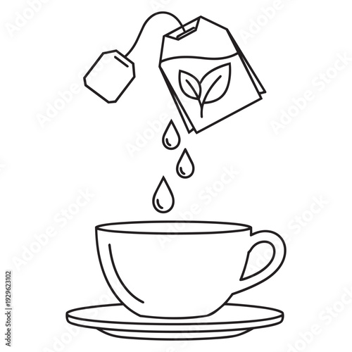 Simple line drawing of tea infuser pouring into cup