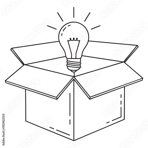 Innovative idea light bulb emerging from open box