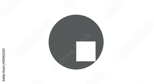Gray circle with white square cutout.