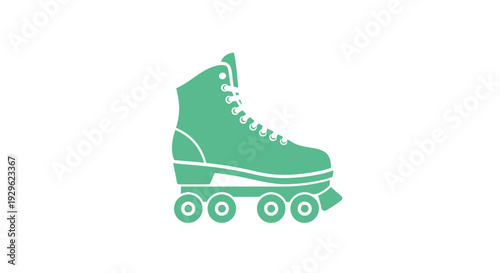 Green roller skate with wheels.