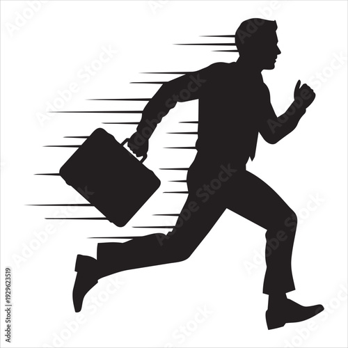 Rushing businessman silhouette with briefcase