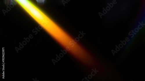 Blurred rainbow refraction overlay effect. Light lens prism effect on black background. Holographic reflection, crystal flare leak shadow overlay. Colorful rainbow disco ball light
