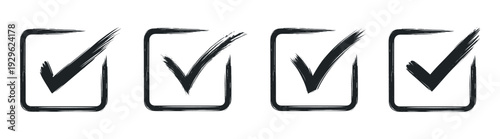 Fotografie Hand drawn check mark checkbox icon set, brush outline approval and confirmation