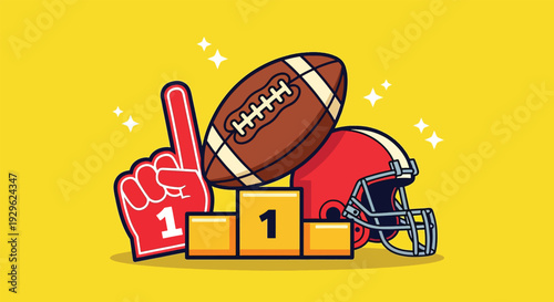 American Football Championship Trophy and Fan Gear Illustration.