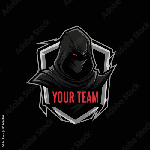 Hooded Figure Logo with Red Eyes.