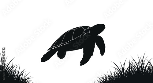 Sea Turtle Silhouette Isolated on White Background.