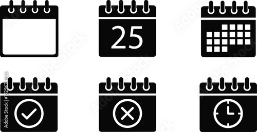 Calendar Icon Set Date Schedule Reminder Event Planner Outline and Solid Vector Collection