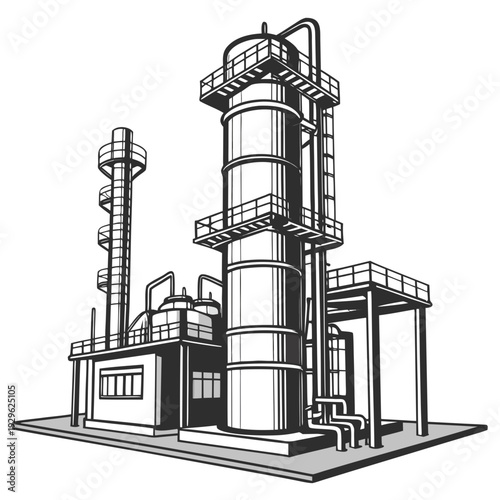 Black and white of industrial oil refinery factory